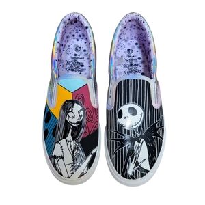 Women’s Nightmare Before Christmas Jack & Sally Slip-Ons Size 8.5